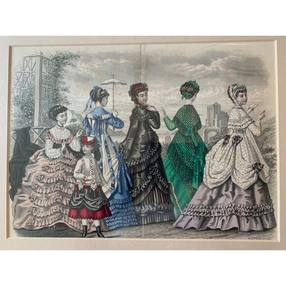 Antique Victorian Fashion Print Art Matte 1850's 14" x 12" Decor 7411 - Picture 2 of 7
